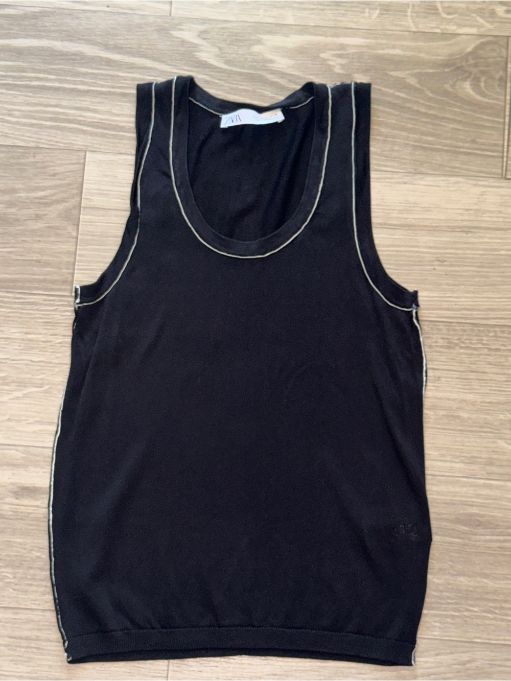 ZARA Black Tank Top with Contrast Trim